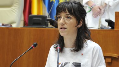 Nerea Fernandez diputada de IU Extremadura durante una de sus intervenciones en el pleno de la Asamblea de Extremadura.
